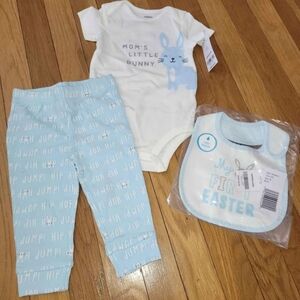 Carter's size 9mo Easter bodysuit/pants set & Easter bib, NEW